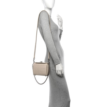 ALEXANDER MCQUEEN Calfskin Crocodile Embossed Box Shoulder Bag 16 White Bone ALEXANDER MCQUEEN Calfskin Crocodile Embossed Box Shoulder Bag 16 White Bone