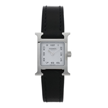 HERMES Stainless Steel Swift 17.2mm Heure H Hour Watch Noir