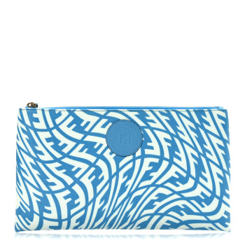 FENDI X SARAH COLEMAN Fabric Jacquard Vitello King FF Vertigo Medium Flat Pouch Cyber Blue White
