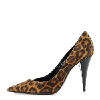 SAINT LAURENT Suede Leopard Printed Anja Pumps 36.5 Natural Coffee