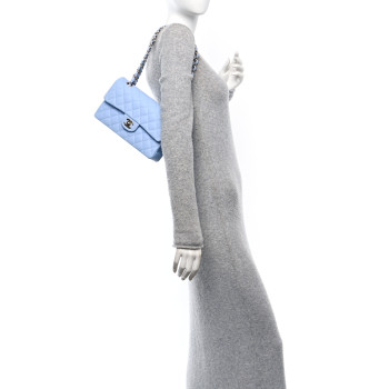 CHANEL Caviar Quilted Small Double Flap Light Blue