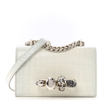 ALEXANDER MCQUEEN Calfskin Shiny Crocodile Embossed Mini Ombrè Jeweled Satchel Ivory Grey ALEXANDER MCQUEEN Calfskin Shiny Crocodile Embossed Mini Ombrè Jeweled Satchel Ivory Grey