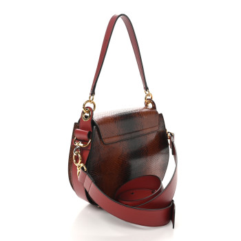 CHLOE Calfskin Watersnake Embossed Large Tess Bag Red Black