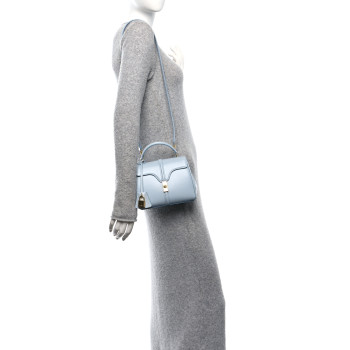 CELINE Satinated Calfskin Mini 16 Top Handle Bag Pale Blue