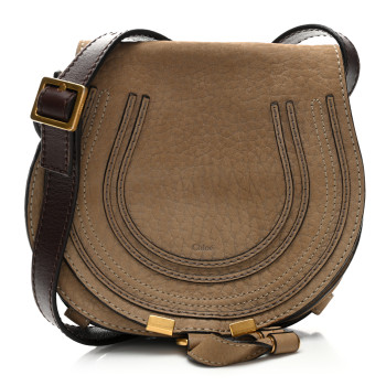 CHLOE Nubuck Calfskin Mini Marcie Round Crossbody Bag Greige