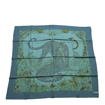 HERMES Silk Dip Dye Jungle Love Scarf 90 Menthol Canard Ocre