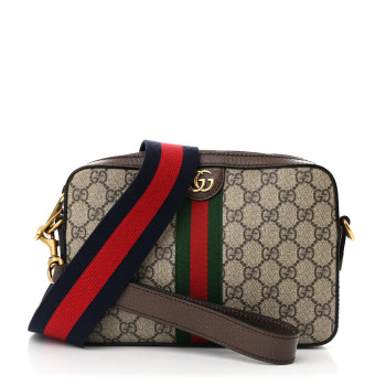 GUCCI GG Supreme Monogram Textured Dollar Calfskin Web Ophidia Wristlet Shoulder Bag Beige Ebony New Acero