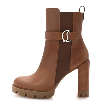 CHRISTIAN LOUBOUTIN Calfskin CL Chelsea Lug 100 Booty 40 Cuoio