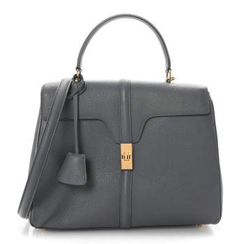 CELINE Grained Calfskin Medium 16 Top Handle Bag Grey