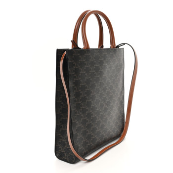 CELINE Triomphe Canvas Calfskin Small Vertical Cabas Tan