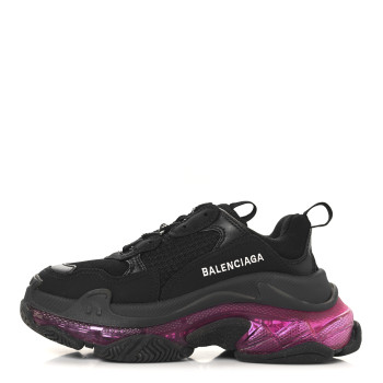 BALENCIAGA Fabric Mesh Clear Sole Womens Triple S Sneakers 35 Black Pink Neon
