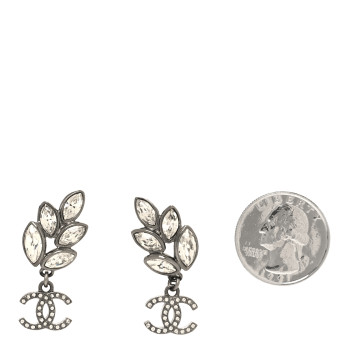 CHANEL Crystal Sparkling Wheat CC Drop Earrings Silver