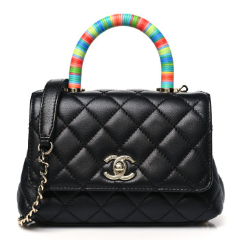 CHANEL Goatskin Quilted Rainbow Extra Mini Coco Handle Flap Black