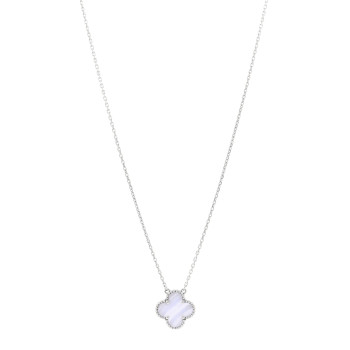 VAN CLEEF & ARPELS 18K White Gold Chalcedony Vintage Alhambra Pendant Necklace