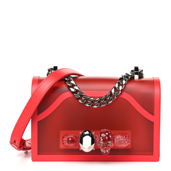 ALEXANDER MCQUEEN Calfskin Polyurethane Mini Jeweled Knuckle Satchel Coral ALEXANDER MCQUEEN Calfskin Polyurethane Mini Jeweled Knuckle Satchel Coral