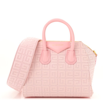 GIVENCHY Canvas Jacquard Embroidered Calfskin 4G Mini Antigona Tender Pink