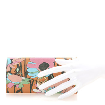FENDI Vitello Cruise Fiori Allover Continental Wallet Arancio Multicolor