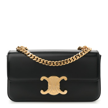 CELINE Shiny Calfskin Triomphe Chain Shoulder Bag Black