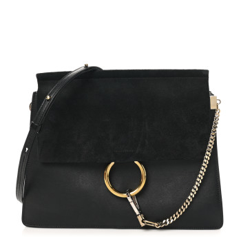 CHLOE Suede Calfskin Medium Faye Shoulder Bag Black