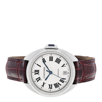 CARTIER Stainless Steel Alligator 35mm Cle De Cartier Automatic Watch Burgundy CARTIER Stainless Steel Alligator 35mm Cle De Cartier Automatic Watch Burgundy