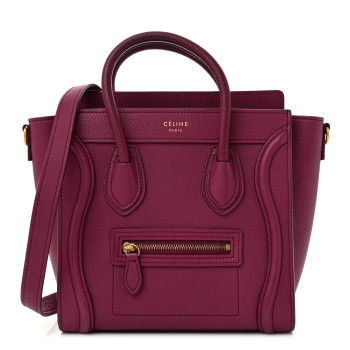 CELINE Drummed Calfskin Nano Luggage Plum