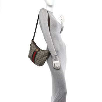 GUCCI GG Supreme Monogram Web Small Ophidia Half Moon Hobo Brown