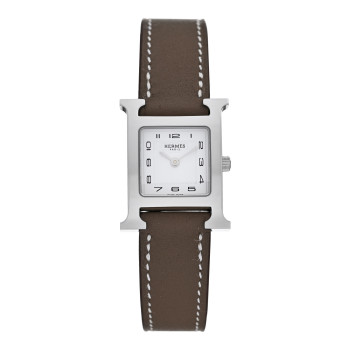 HERMES Stainless Steel Swift 21mm Heure H Hour Quartz Watch Etoupe