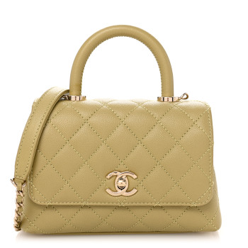 CHANEL Caviar Quilted Extra Mini Coco Handle Flap Light Green