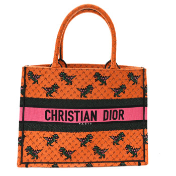 CHRISTIAN DIOR Canvas Embroidered Medium Dino Book Tote Orange Multicolor CHRISTIAN DIOR Canvas Embroidered Medium Dino Book Tote Orange Multicolor