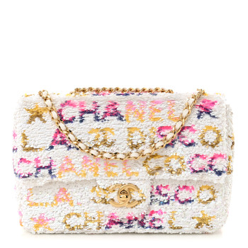 CHANEL Sequin Logo Mini Rectangular Flap White Multicolor White Multicolor