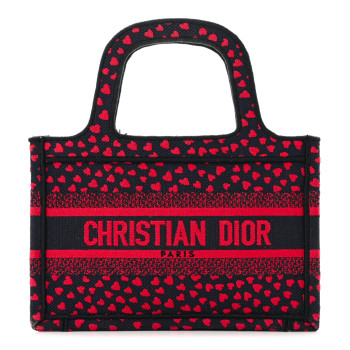 CHRISTIAN DIOR Canvas Embroidered Pop Heart I Love Paris Mini Book Tote Red Multicolor CHRISTIAN DIOR Canvas Embroidered Pop Heart I Love Paris Mini Book Tote Red Multicolor