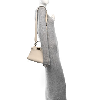 FENDI Vitello Seta Suede FF Mini Peekaboo Iconic Satchel Uovo Sigaro Marrone