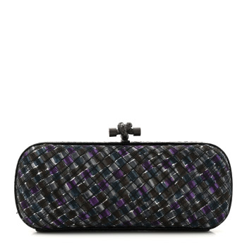 BOTTEGA VENETA Satin Intreccio Impero Ayers Stretch Knot Clutch Purple Black Multicolor