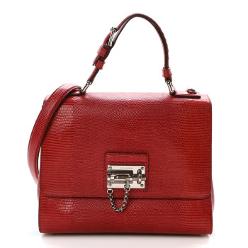 DOLCE & GABBANA Lizard Calfskin Embossed Medium Monica Top Handle Bag Rosso Scuro
