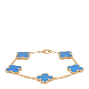 VAN CLEEF & ARPELS 18K Yellow Gold Blue Agate 5 Motifs Vintage Alhambra Bracelet