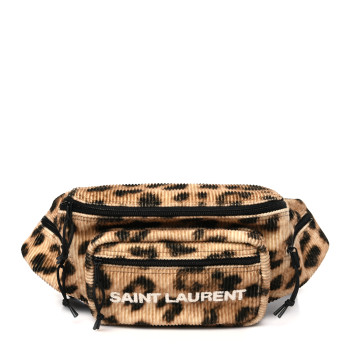 SAINT LAURENT Corduroy Leopard Print Belt Bag Beige Black