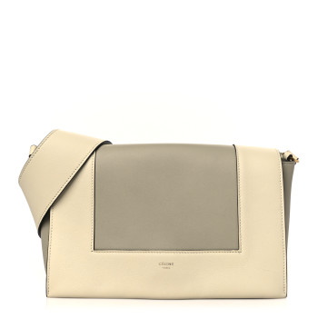 CELINE Shiny Smooth Calfskin Medium Frame Shoulder Bag Chalk Mastic