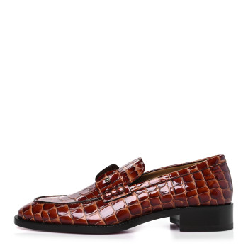 CHRISTIAN LOUBOUTIN Croc Calfskin Embossed Chambelimoc Loafers 43 Acajou