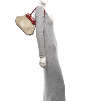 CHANEL Perforated Lambskin Kiss Lock Bag Light Beige Red