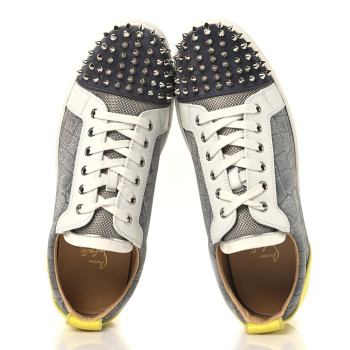 CHRISTIAN LOUBOUTIN Suede Calfskin Crocodile Embossed Mens Louis Junior Spikes Orlato Flat Sneakers 44 Multicolor