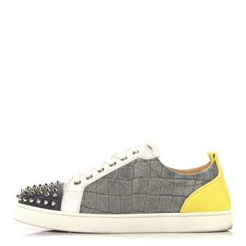 CHRISTIAN LOUBOUTIN Suede Calfskin Crocodile Embossed Mens Louis Junior Spikes Orlato Flat Sneakers 44 Multicolor