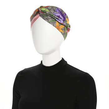 GUCCI Silk Monogram Flora Print Headband M Pink