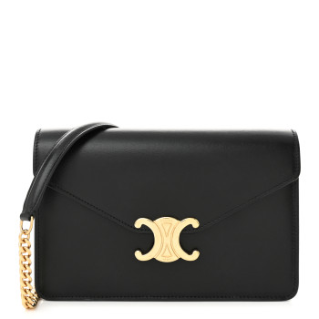 CELINE Shiny Calfskin Triomphe Margo Wallet on Chain Black