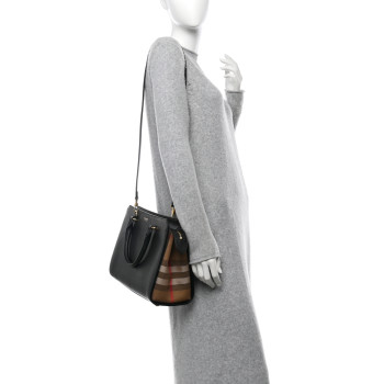 BURBERRY Calfskin Mega Check Small Banwell Tote Black