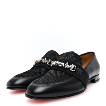 CHRISTIAN LOUBOUTIN Calfskin Mens Penny Flat Loafers 7 Silver Black