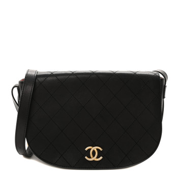 CHANEL Calfskin Stitched Messenger Flap Bag Black