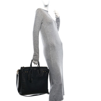 SAINT LAURENT Patent Grain De Poudre  Sac De Jour Souple North South Tote Black