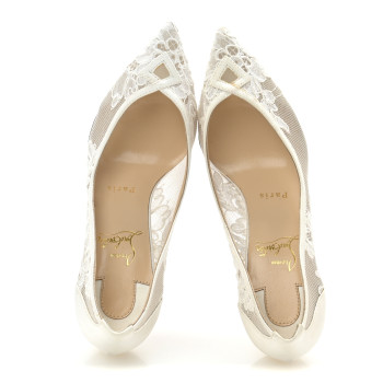 CHRISTIAN LOUBOUTIN Lace Satin Neoalto 85 Pumps 37 Latte