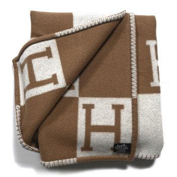 HERMES Wool Cashmere Avalon Blanket Ecru Camel