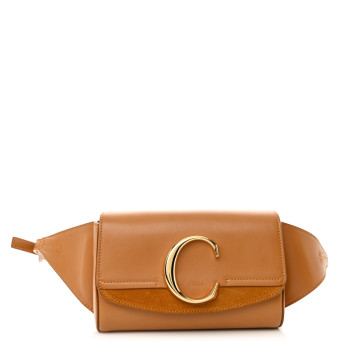 CHLOE Calfskin Suede C Belt Bag Tan